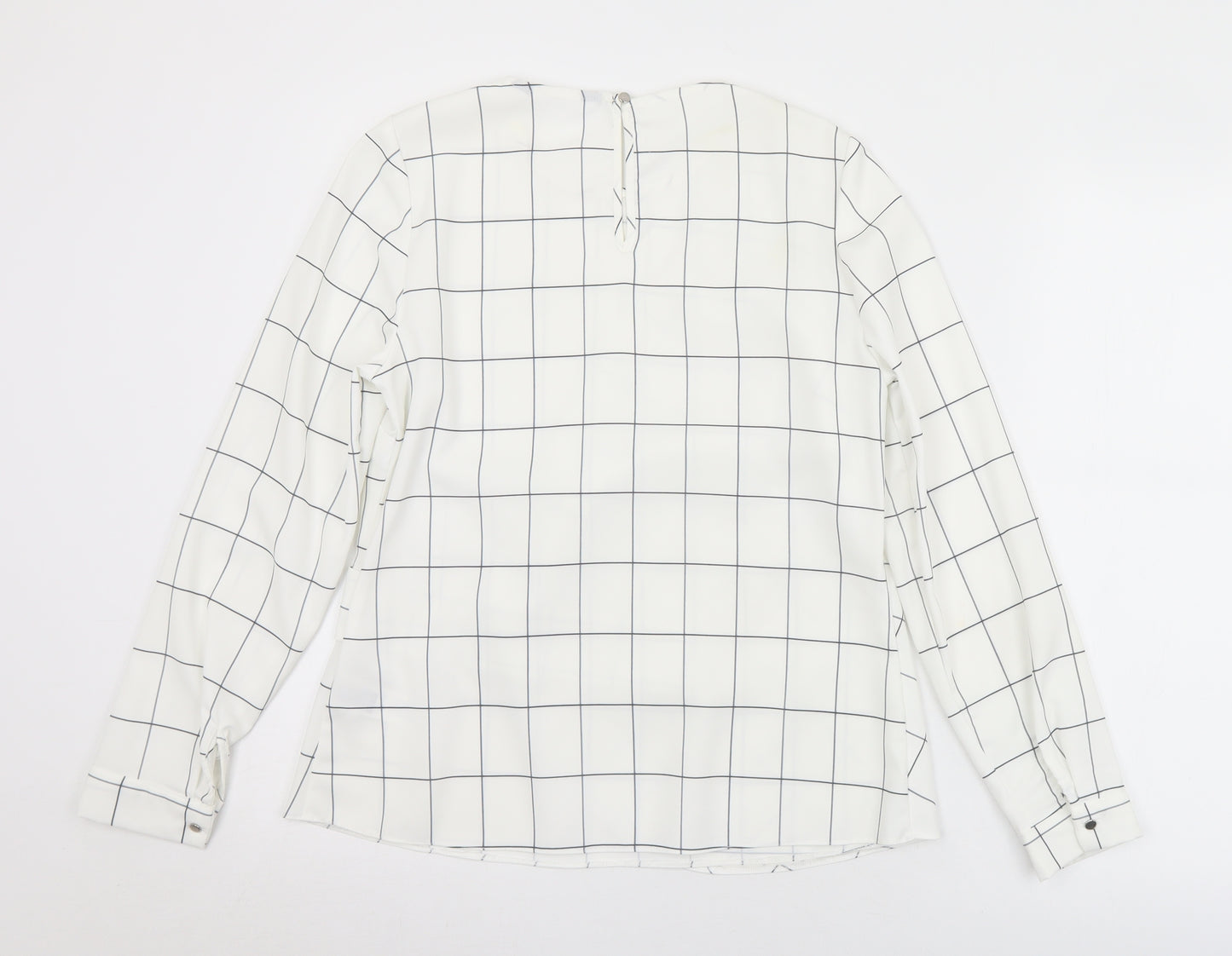 F&F Womens White Check Polyester Wrap Blouse Size 8 Round Neck