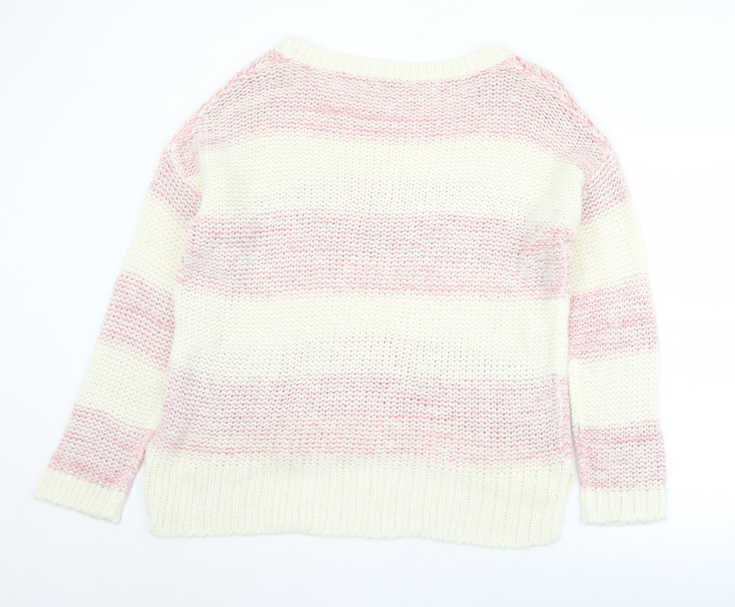 TU Womens Pink Round Neck Striped Acrylic Pullover Jumper Size 22
