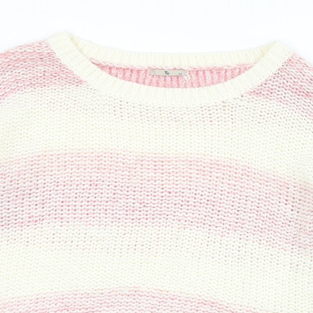 TU Womens Pink Round Neck Striped Acrylic Pullover Jumper Size 22