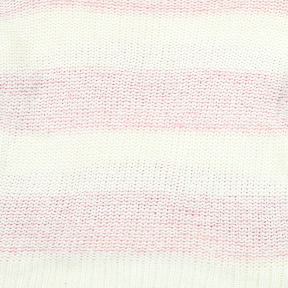 TU Womens Pink Round Neck Striped Acrylic Pullover Jumper Size 22