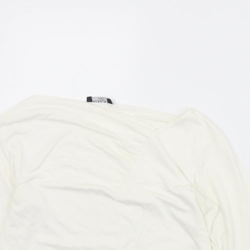 Patrick Bernard Womens White  Viscose Basic T-Shirt Size S V-Neck