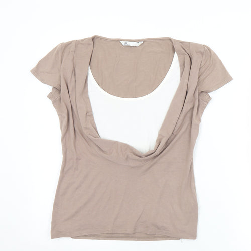BHS Womens Brown  Viscose Basic T-Shirt Size 10 Cowl Neck