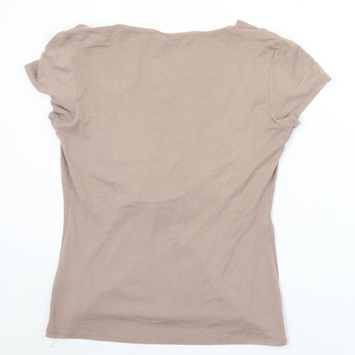 BHS Womens Brown  Viscose Basic T-Shirt Size 10 Cowl Neck