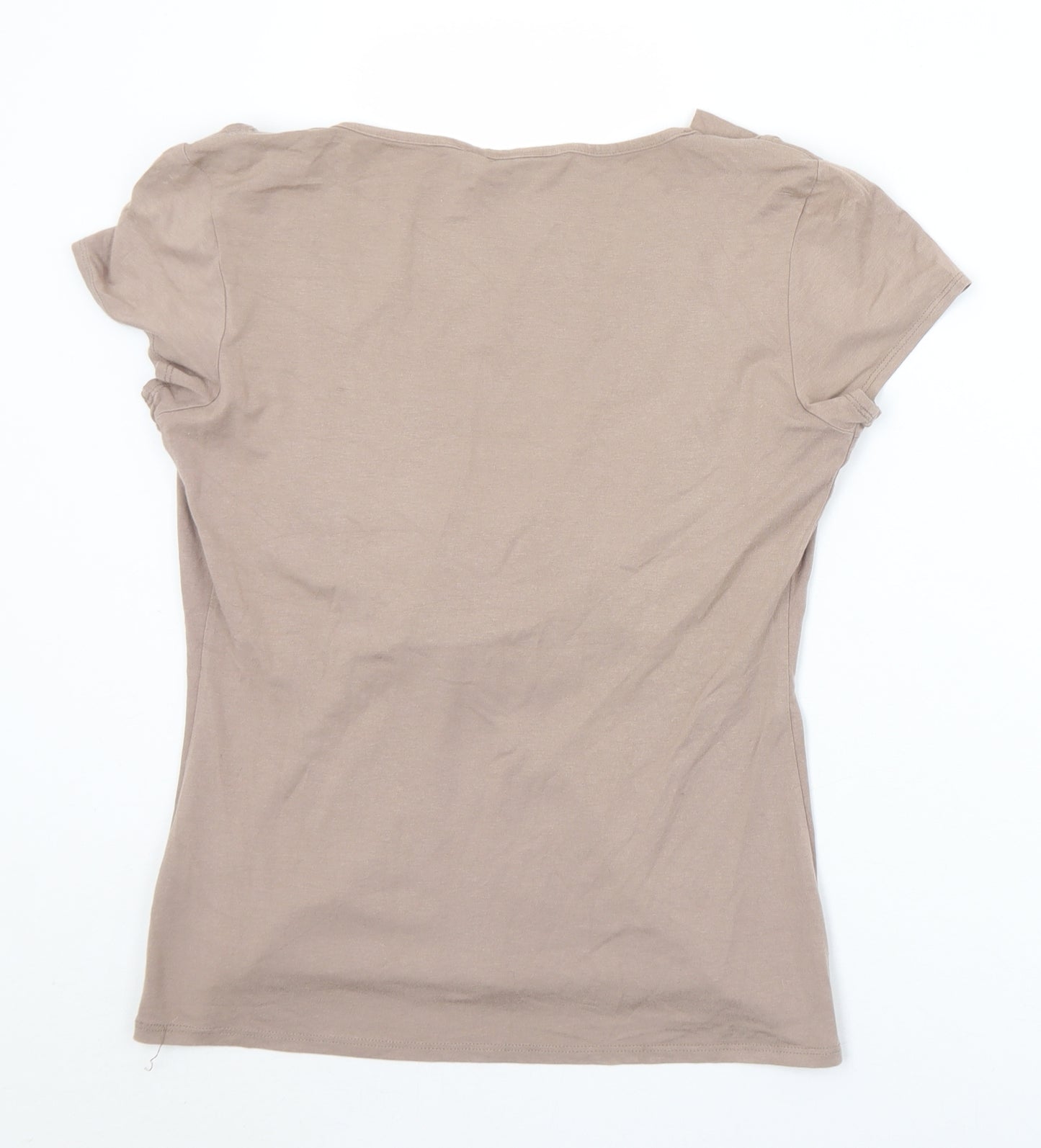 BHS Womens Brown  Viscose Basic T-Shirt Size 10 Cowl Neck