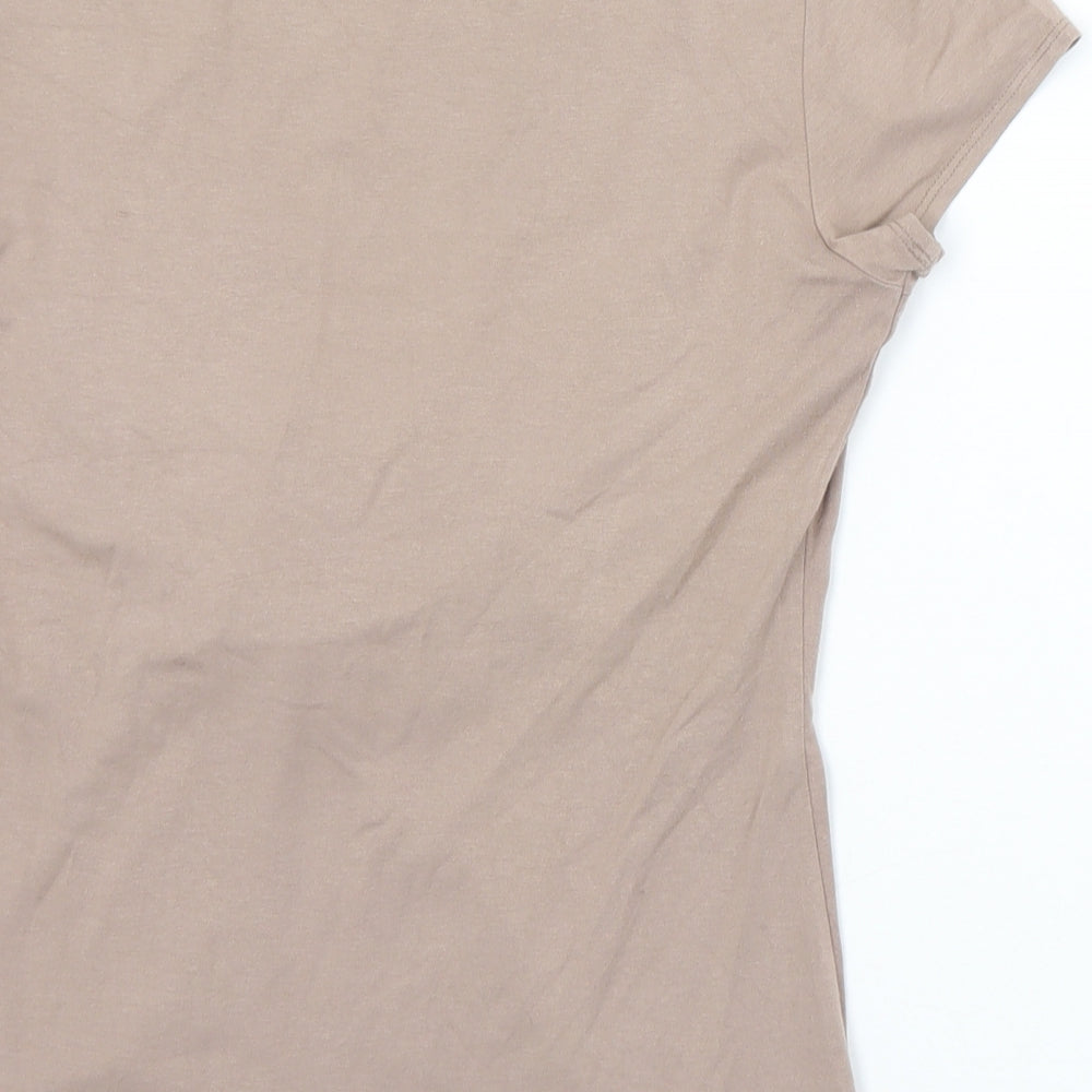 BHS Womens Brown  Viscose Basic T-Shirt Size 10 Cowl Neck