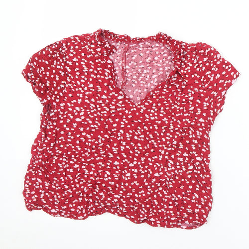 SheIn Womens Red Geometric Cotton Basic Blouse Size S V-Neck