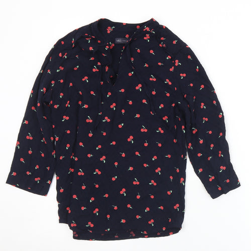 Marks and Spencer Womens Black Geometric Viscose Basic Blouse Size 8 Round Neck - Cherries