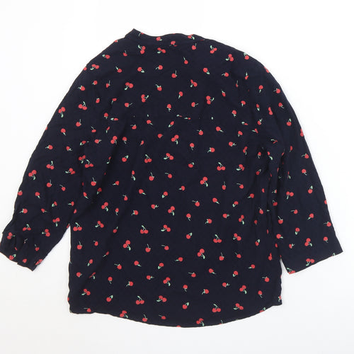 Marks and Spencer Womens Black Geometric Viscose Basic Blouse Size 8 Round Neck - Cherries