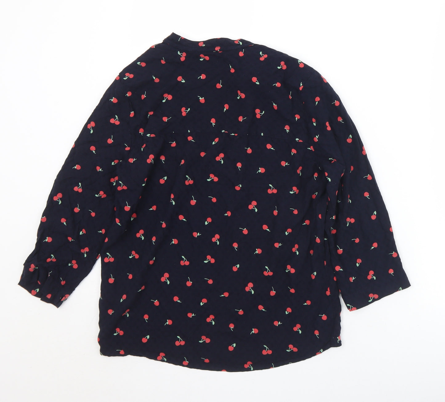 Marks and Spencer Womens Black Geometric Viscose Basic Blouse Size 8 Round Neck - Cherries