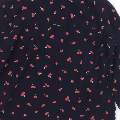 Marks and Spencer Womens Black Geometric Viscose Basic Blouse Size 8 Round Neck - Cherries
