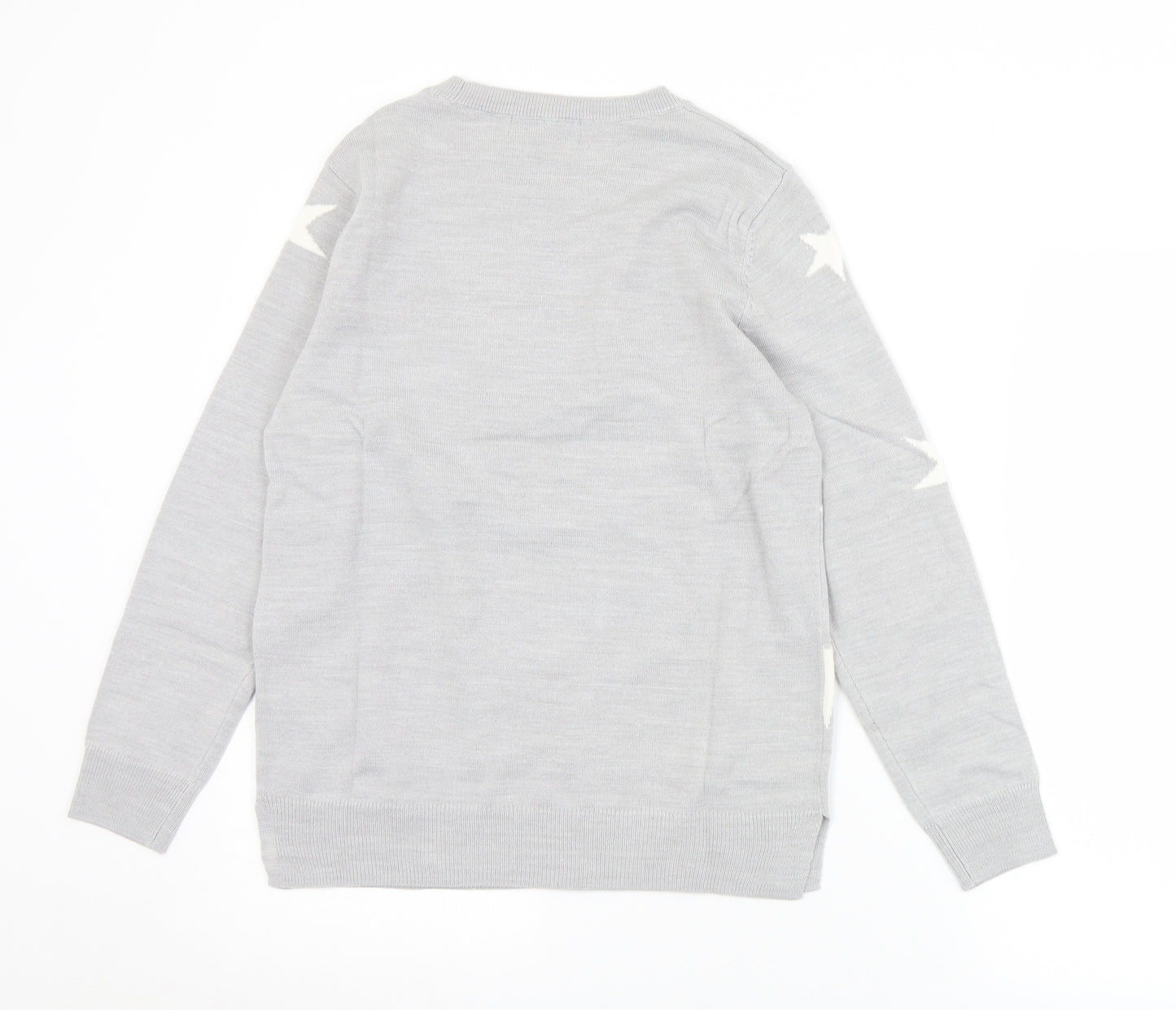 Marks and Spencer Womens Grey Crew Neck Geometric Acrylic Pullover Jumper Size 10   - Stars