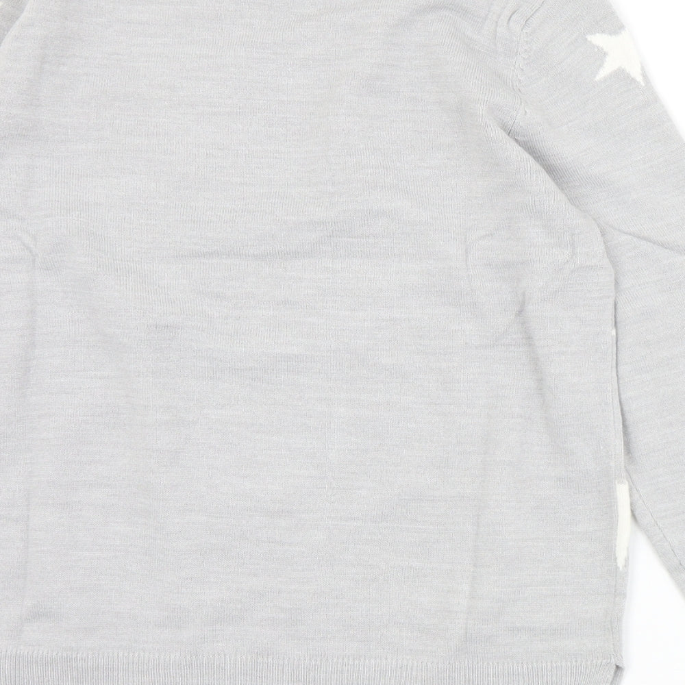 Marks and Spencer Womens Grey Crew Neck Geometric Acrylic Pullover Jumper Size 10   - Stars