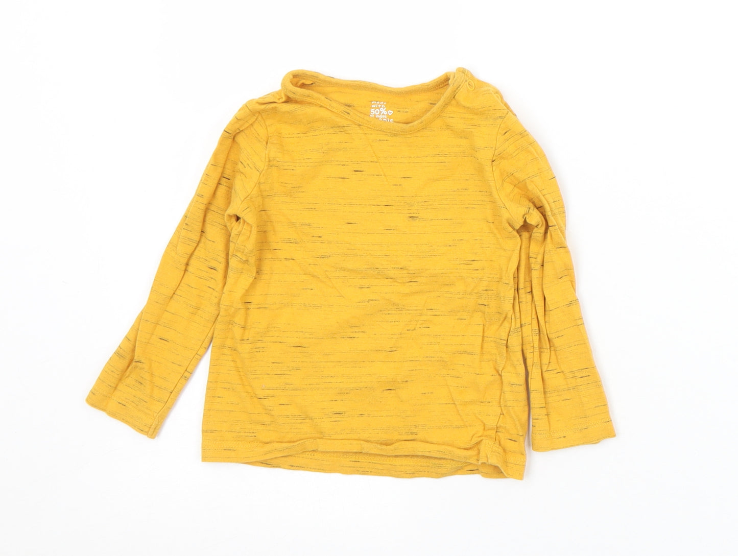 F&F Baby Yellow  Cotton Basic T-Shirt Size 12-18 Months Round Neck Snap
