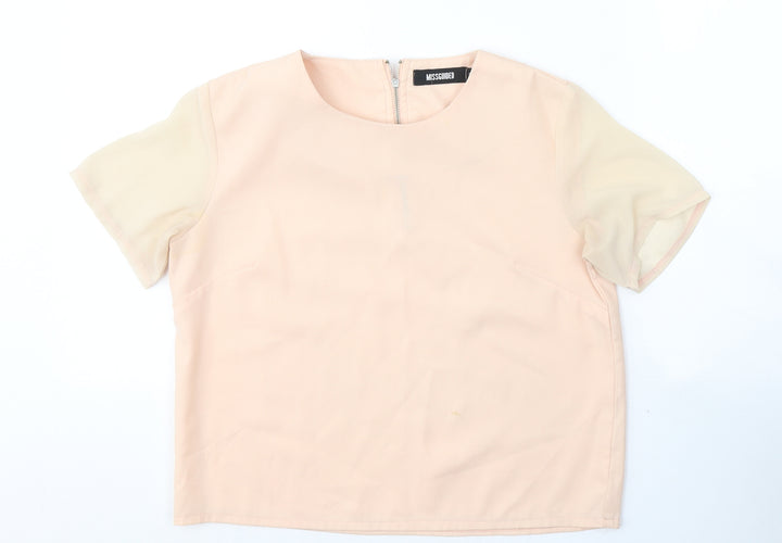 Missguided Womens Beige  Polyester Cropped T-Shirt Size 6 Round Neck
