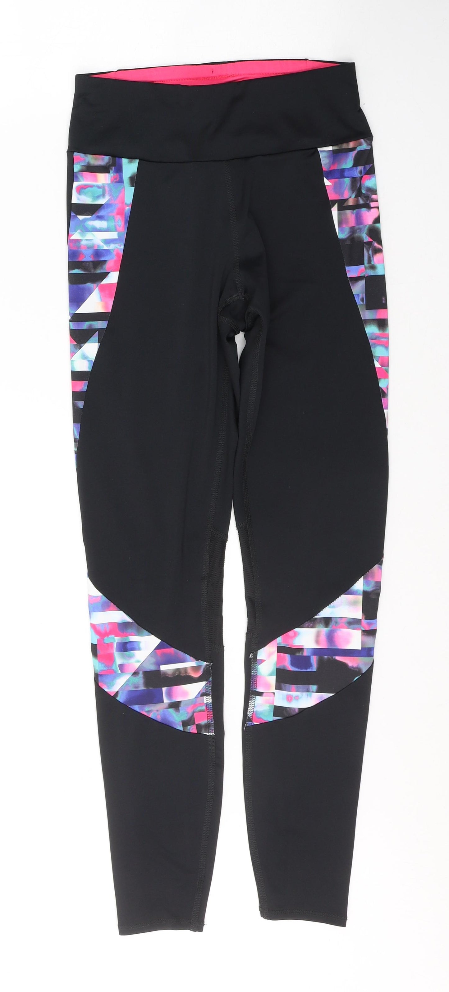Marks and Spencer Womens Black Geometric Polyester Pedal Pusher Leggings Size 8 L27 in Regular Pullover