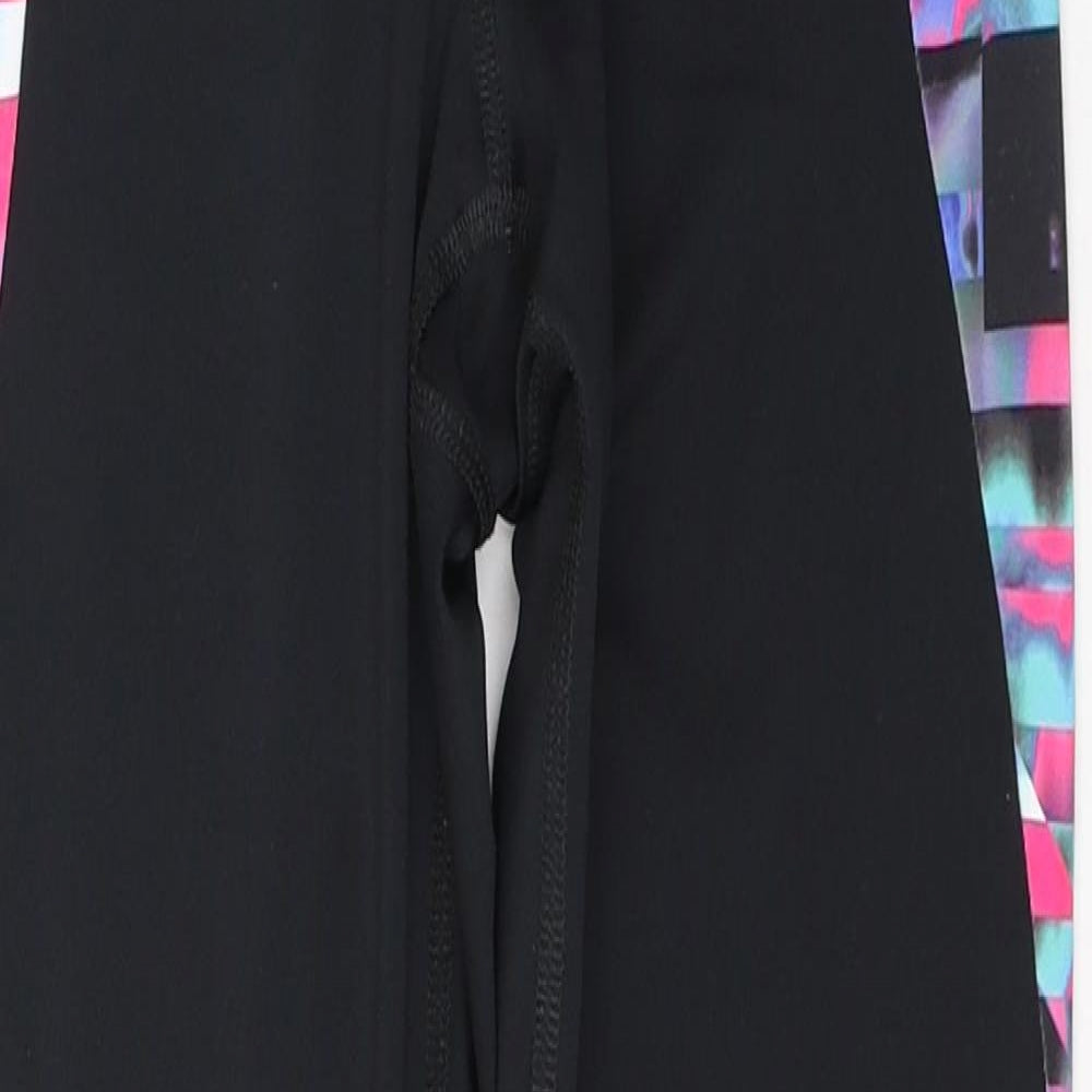 Marks and Spencer Womens Black Geometric Polyester Pedal Pusher Leggings Size 8 L27 in Regular Pullover