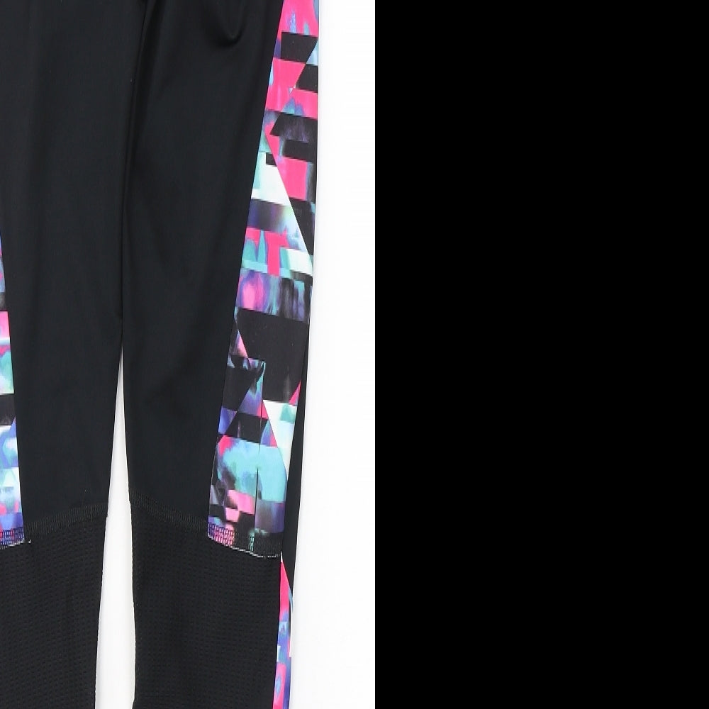 Marks and Spencer Womens Black Geometric Polyester Pedal Pusher Leggings Size 8 L27 in Regular Pullover