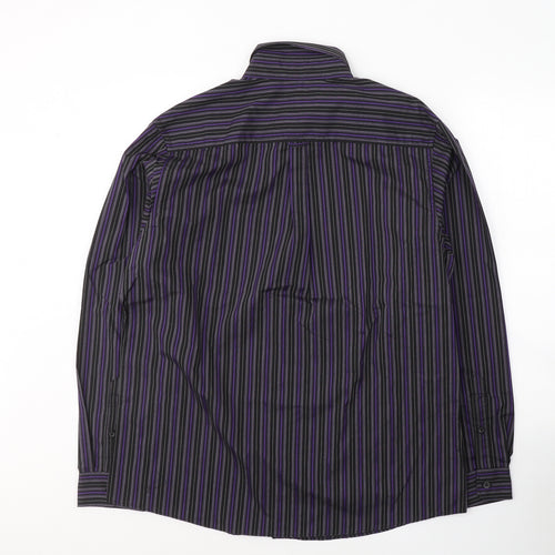 George Mens Purple Striped Polyester  Button-Up Size L Collared Button