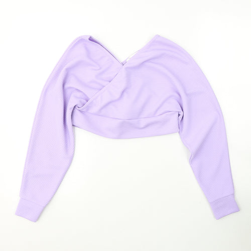 FEMME LUXE Womens Purple  Polyester Cropped Blouse Size 8 V-Neck