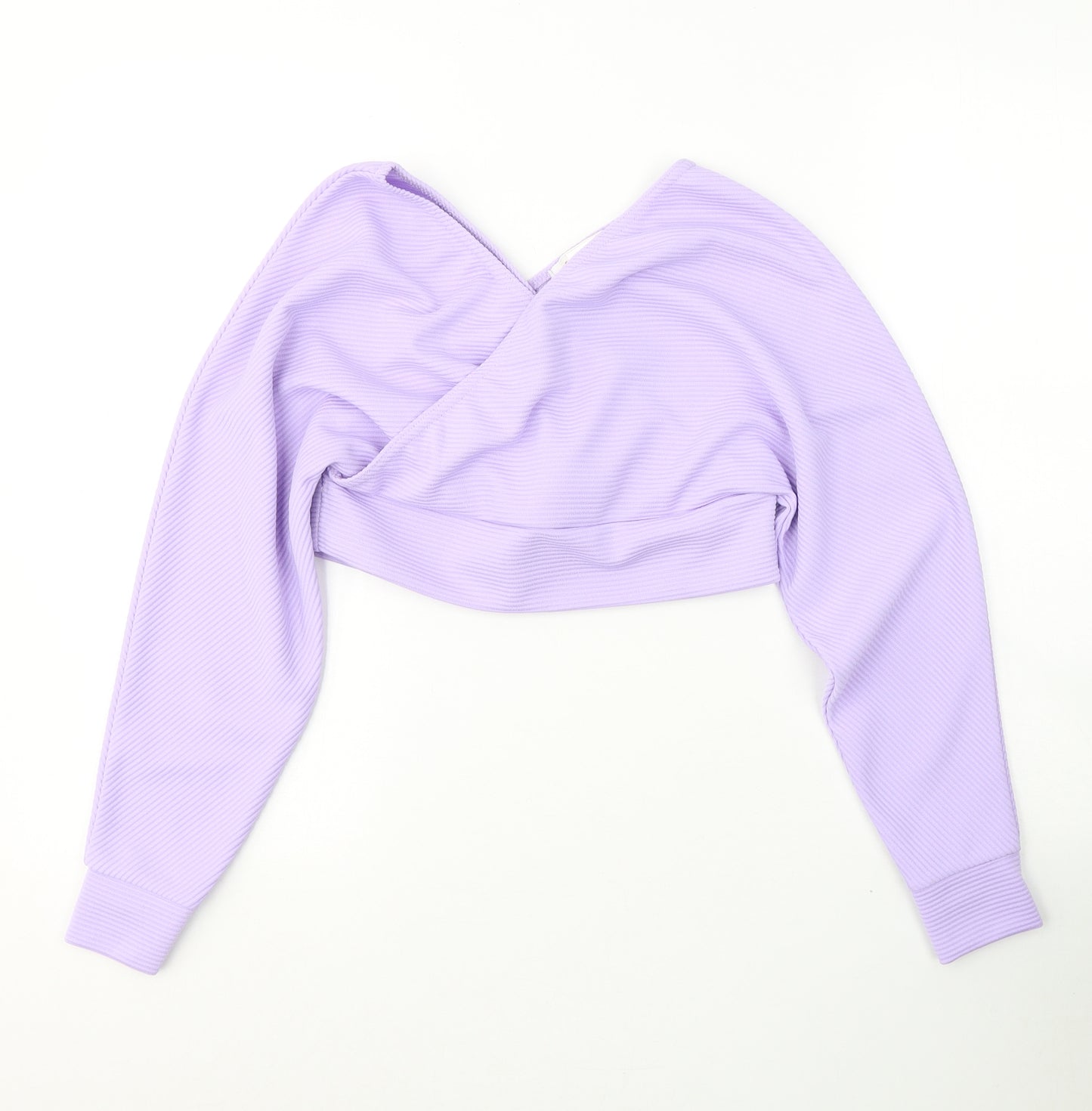 FEMME LUXE Womens Purple  Polyester Cropped Blouse Size 8 V-Neck