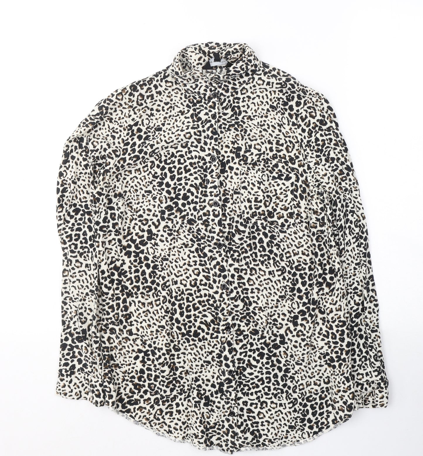 New Look Womens Beige Animal Print Viscose Basic Button-Up Size 10 Collared