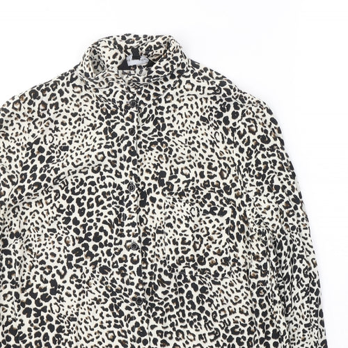 New Look Womens Beige Animal Print Viscose Basic Button-Up Size 10 Collared