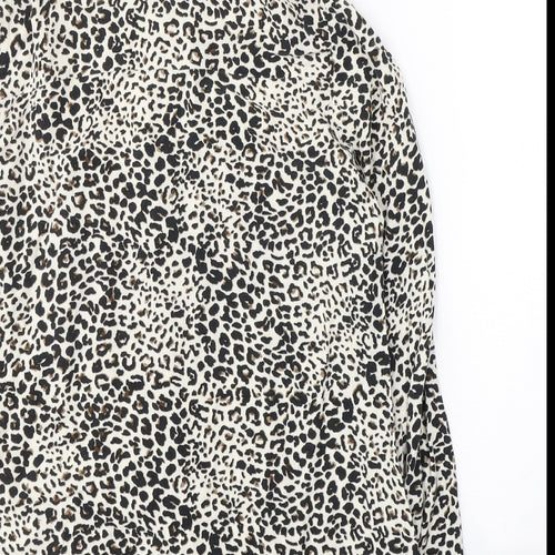New Look Womens Beige Animal Print Viscose Basic Button-Up Size 10 Collared