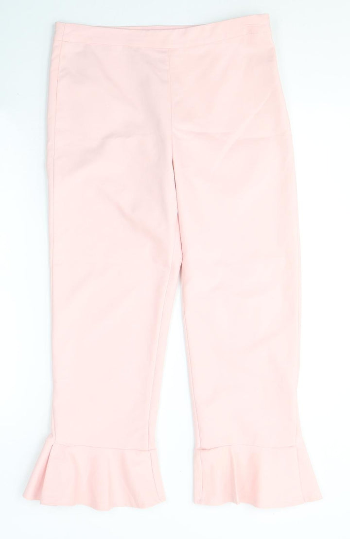 Stradivarius Womens Pink Polyester Cropped Trousers Size 12 L25 in Regular Button