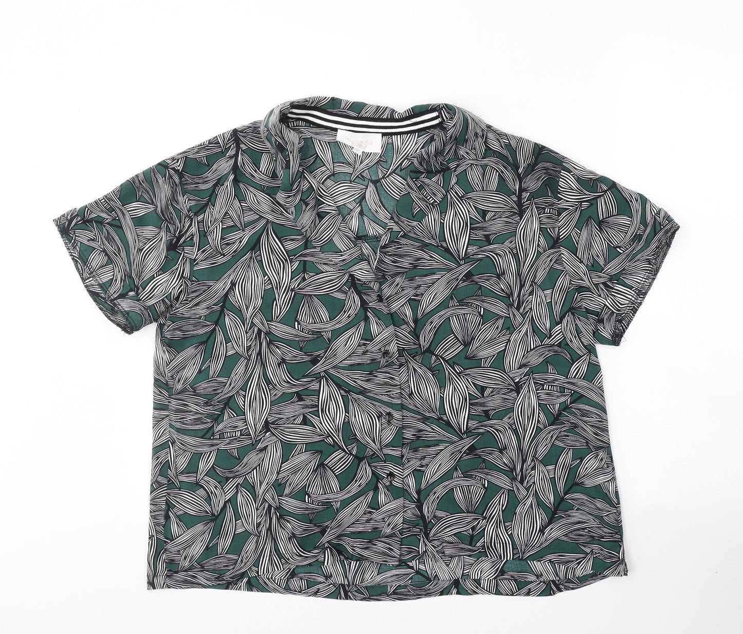 Grace & Mila Womens Green Floral Viscose Basic Button-Up Size M Collared