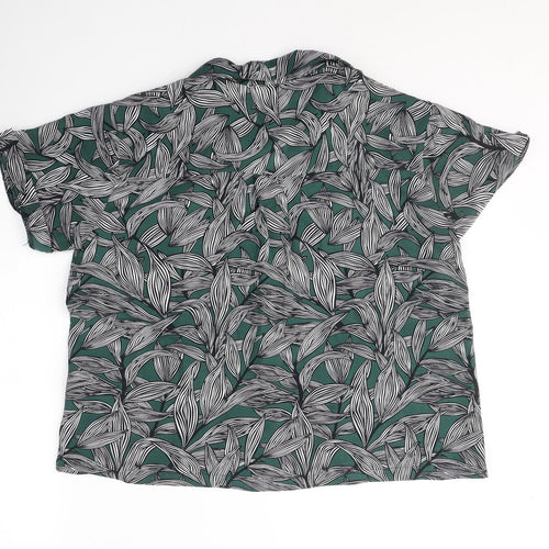 Grace & Mila Womens Green Floral Viscose Basic Button-Up Size M Collared