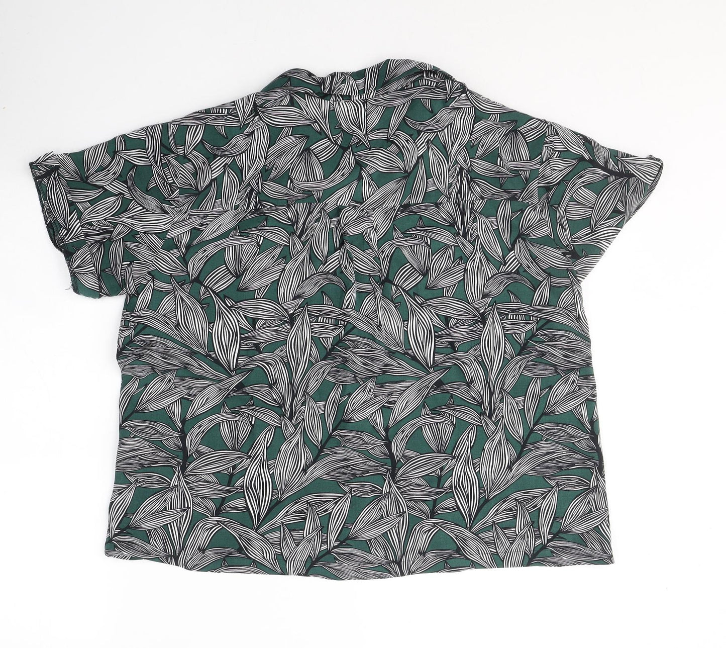 Grace & Mila Womens Green Floral Viscose Basic Button-Up Size M Collared