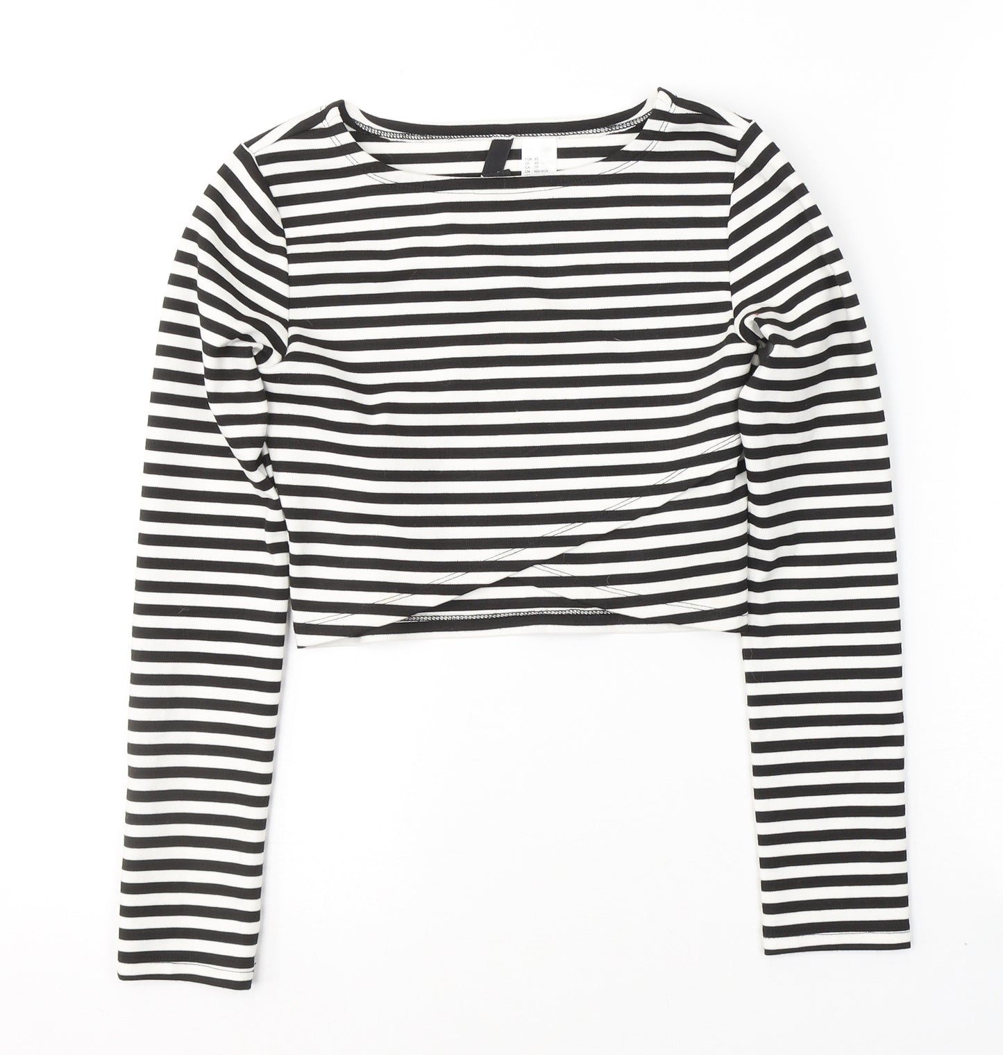 Divided by H&M Womens Black Striped Cotton Cropped Blouse Size XS Round Neck