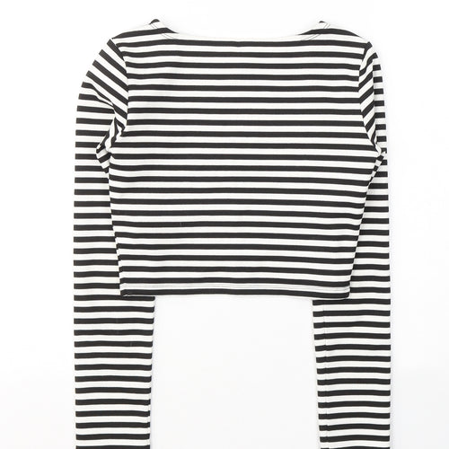 Divided by H&M Womens Black Striped Cotton Cropped Blouse Size XS Round Neck