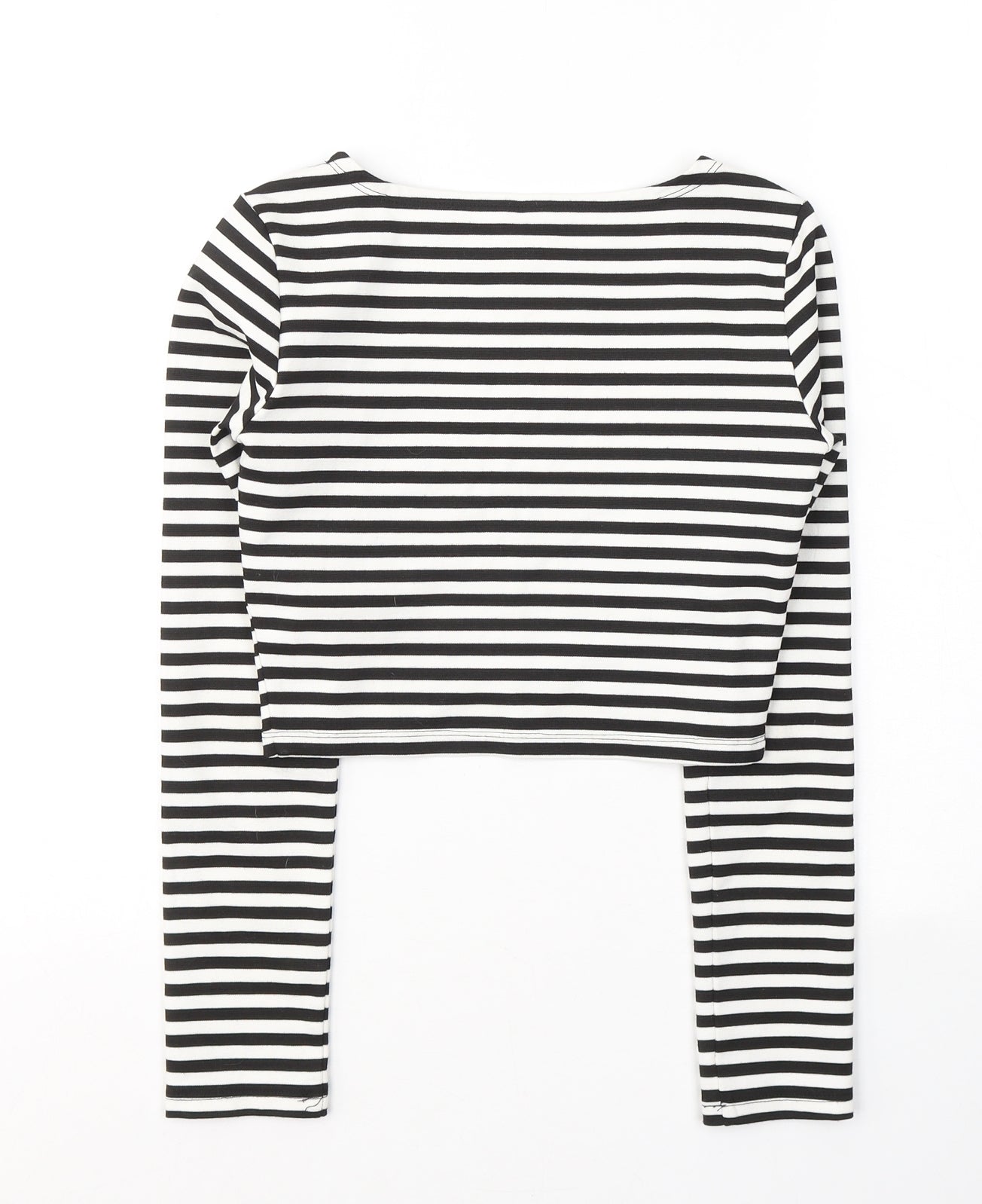 Divided by H&M Womens Black Striped Cotton Cropped Blouse Size XS Round Neck