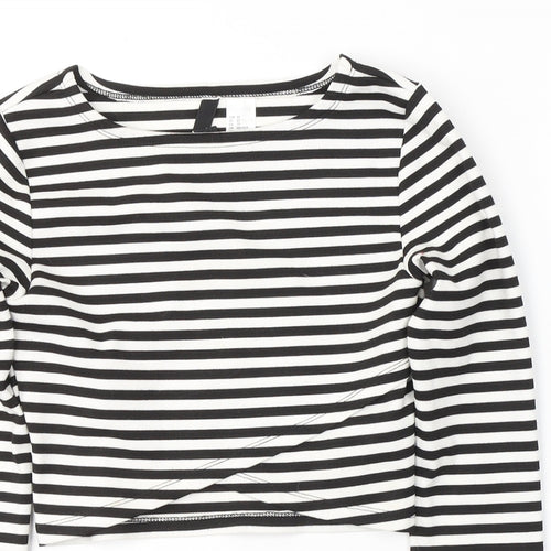 Divided by H&M Womens Black Striped Cotton Cropped Blouse Size XS Round Neck