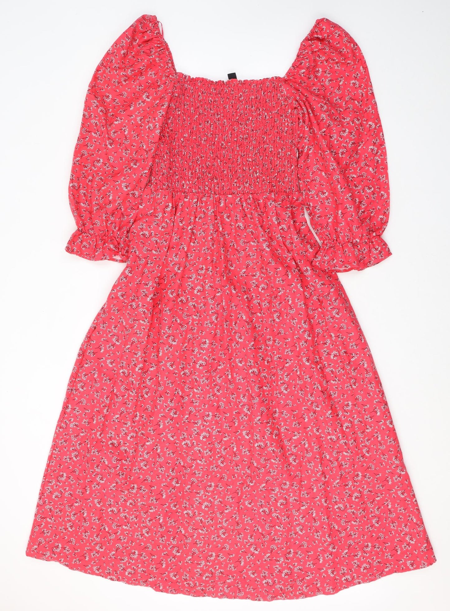 New Look Womens Red Floral Cotton Maxi  Size 12  Square Neck Pullover