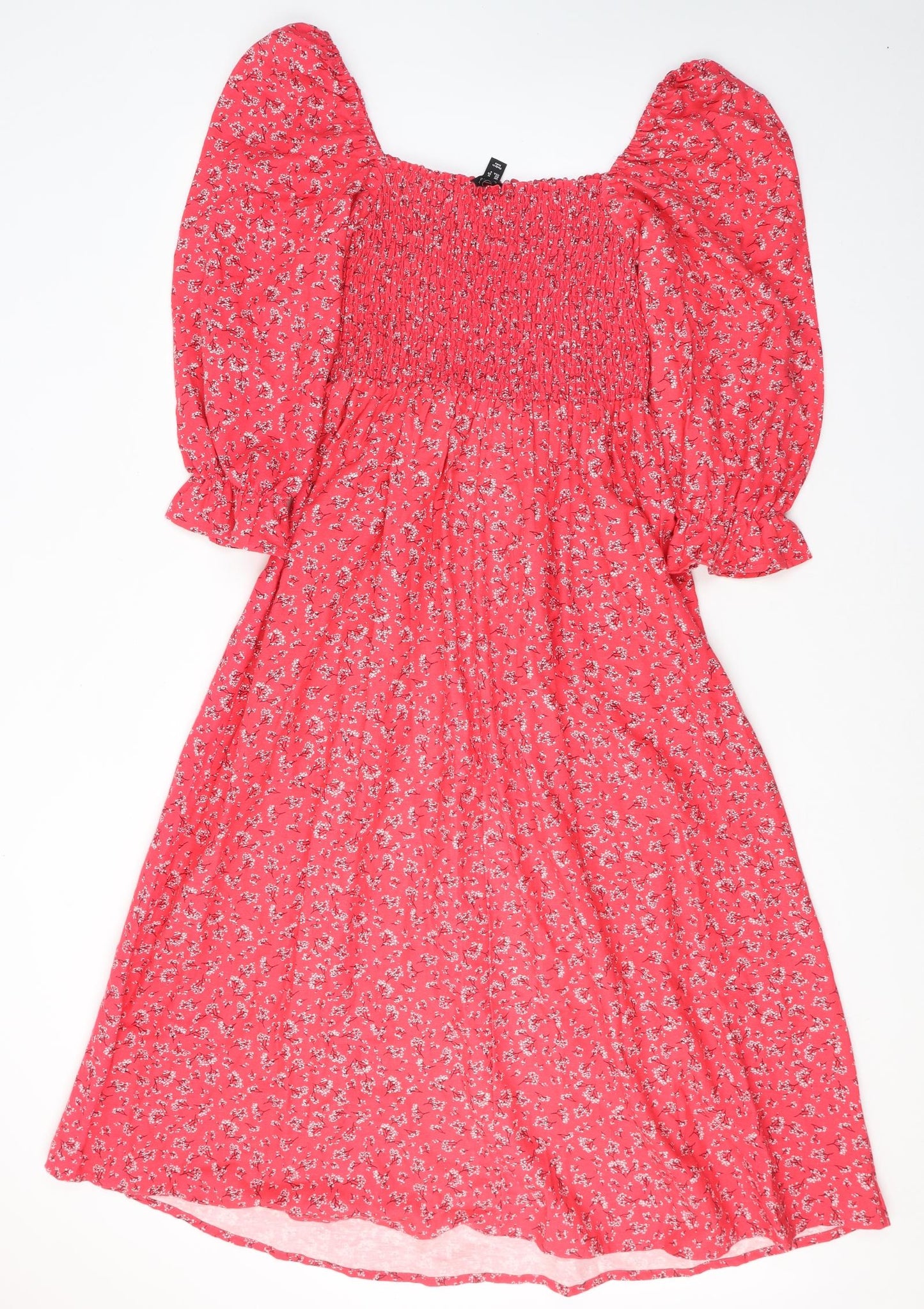 New Look Womens Red Floral Cotton Maxi  Size 12  Square Neck Pullover