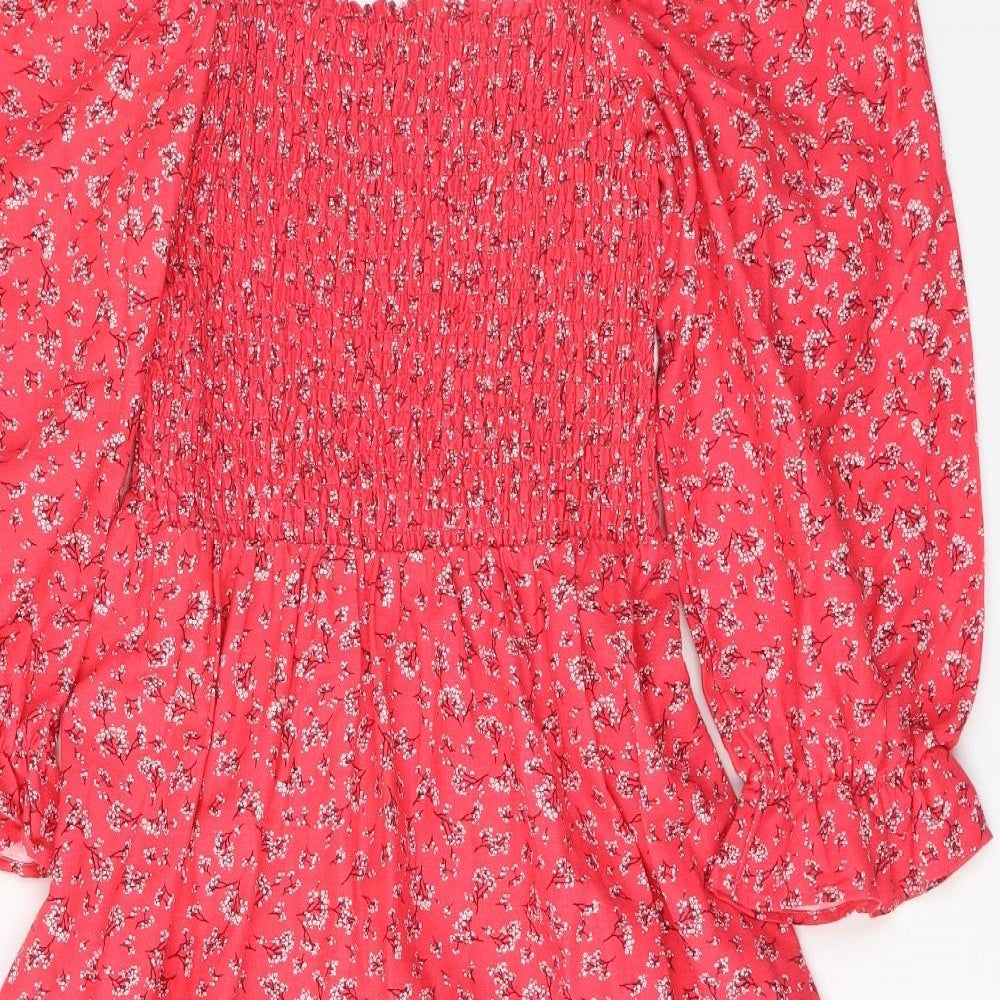 New Look Womens Red Floral Cotton Maxi  Size 12  Square Neck Pullover