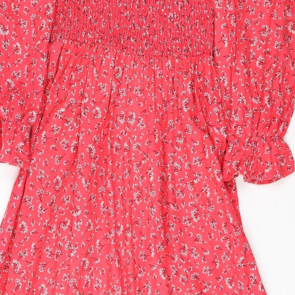 New Look Womens Red Floral Cotton Maxi  Size 12  Square Neck Pullover