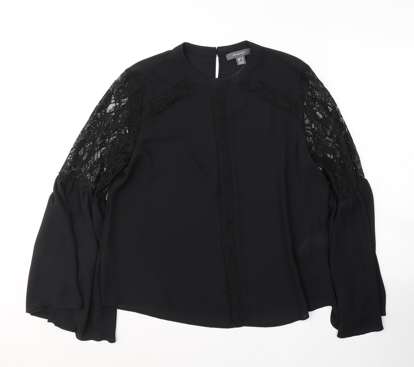 Primark Womens Black  Polyester Basic Button-Up Size 16 Collared