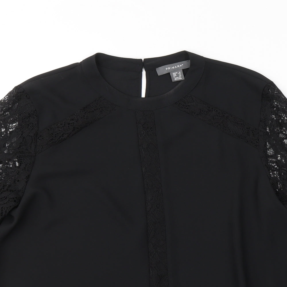 Primark Womens Black  Polyester Basic Button-Up Size 16 Collared