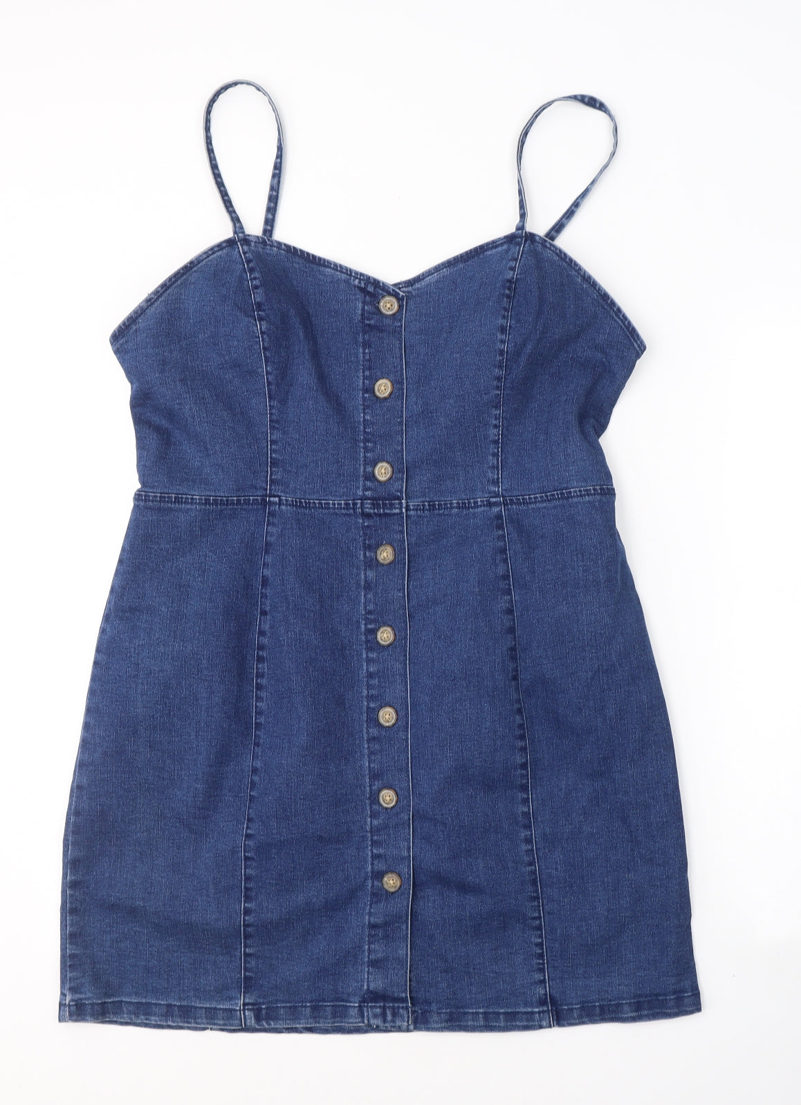 Denim & Co. Womens Blue  Cotton Tank Dress  Size 16  V-Neck Button