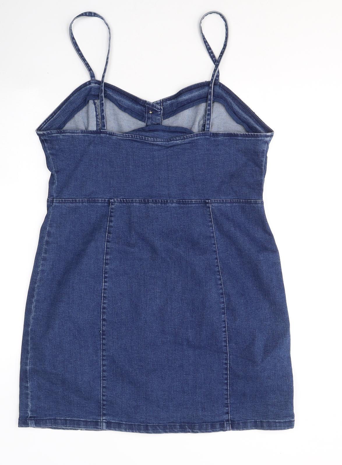 Denim & Co. Womens Blue  Cotton Tank Dress  Size 16  V-Neck Button