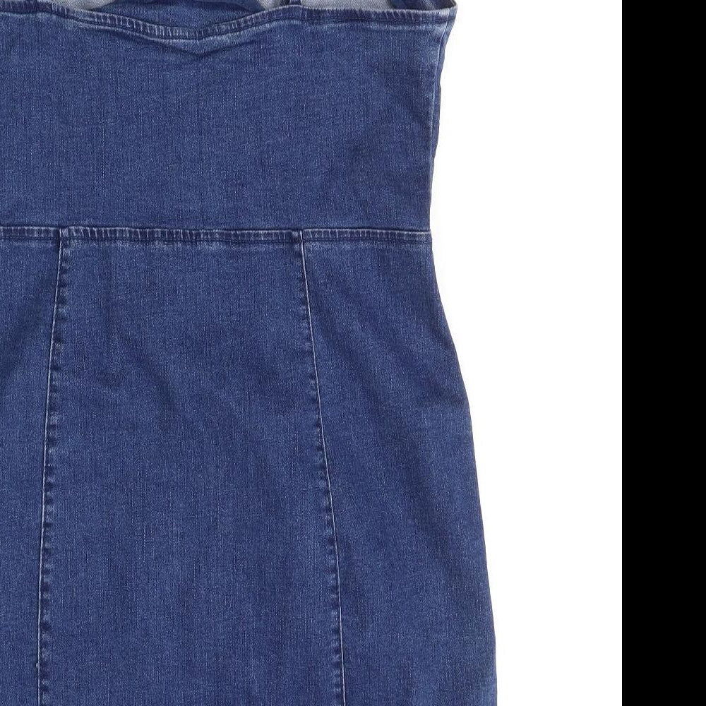 Denim & Co. Womens Blue  Cotton Tank Dress  Size 16  V-Neck Button