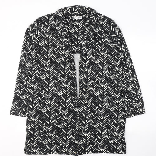 ANNE SMITH Womens Black V-Neck Geometric Polyester Cardigan Jumper Size 14