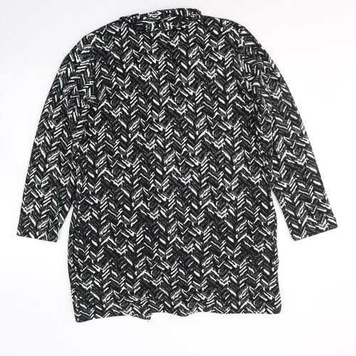 ANNE SMITH Womens Black V-Neck Geometric Polyester Cardigan Jumper Size 14