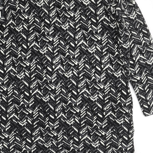 ANNE SMITH Womens Black V-Neck Geometric Polyester Cardigan Jumper Size 14