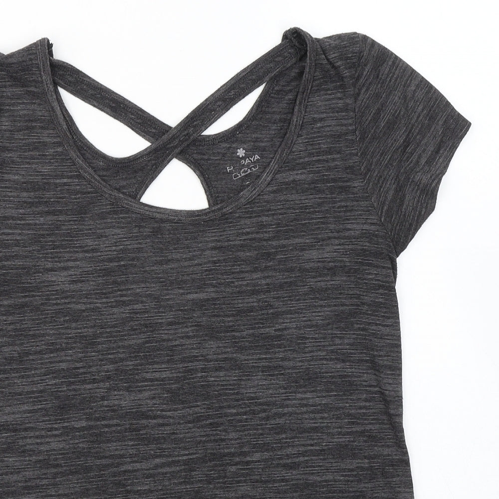 Papaya Womens Grey  Cotton Basic T-Shirt Size S Round Neck