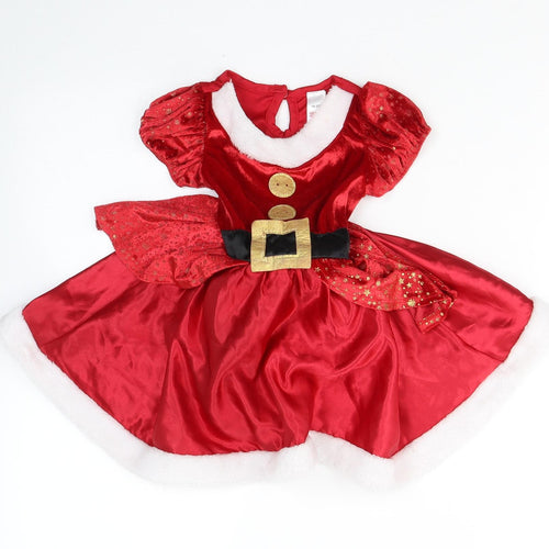 Matalan Girls Red  Polyester Fit & Flare  Size 12-18 Months  Round Neck Pullover - Santa Claus Fancy dress