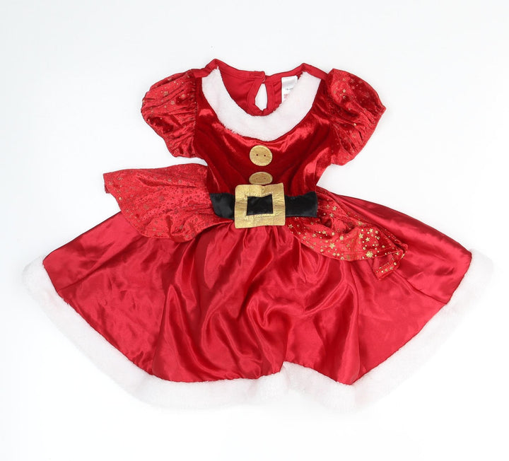 Matalan Girls Red Polyester Fit & Flare Size 12-18 Months Round Neck Pullover - Santa Claus Fancy dress